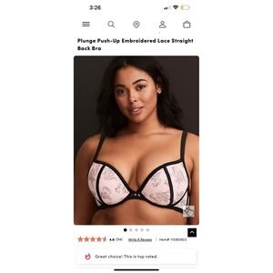 Torrid Plunge Push-Up Embroidered‎ Lace Straight Back Bra Lingerie